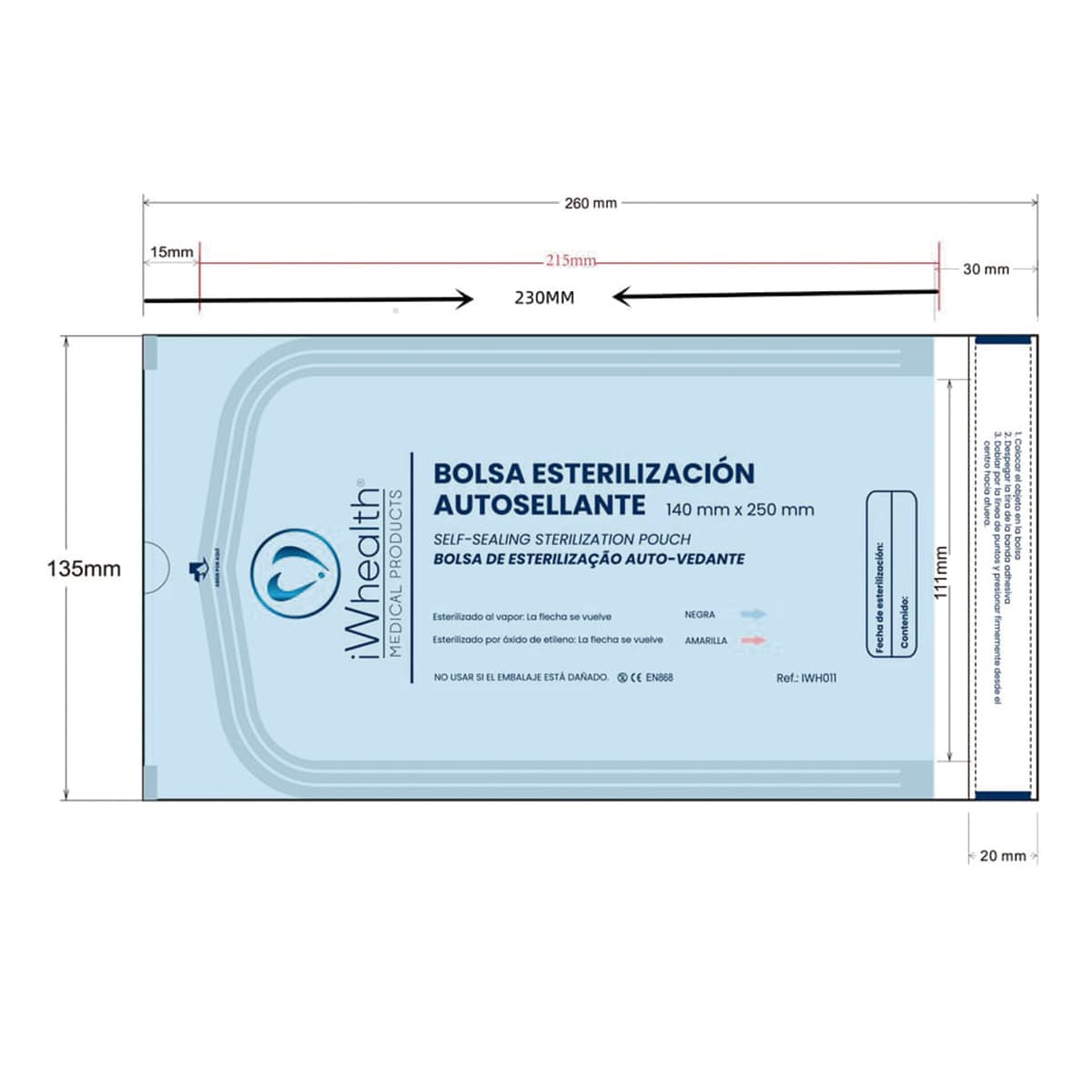 Sterilization Pouch Iwhealth 140mmx250mm Iwh011